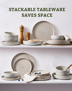 Famiware Meteor Plates and Bowls Sets, 18-Piece Stoneware Dinnerware Sets, Dishes Set for 6, Microwave and Dishwasher Safe Tableware, Matcha Green