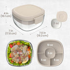 Bentgo Glass Salad Container - 7.6-Cup Salad Bowl with Airtight Lid, Leak-Proof Sauce Container, 4-Compartment Bento Tray & Reusable Fork - BPA-Free for Meal Prep, Office & More (White Stone Tan)