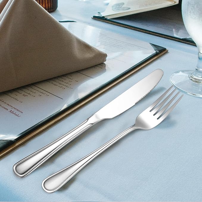 Modern Flatware Silverware Set for 4 People Kitchen Stainless Steel Cutlery 20 Pieces Forks Knives Spoons Luxury Eating Utensils Double Line Edges Handle