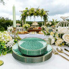 Rubtlamp 350 Pcs Green Plastic Dinnerware Set, Green and Gold Plastic Plates, Hammered Party Plates Include Dinner Platos, Dessert Platos, Cups, Gold Cutlery Set And Napkins for Party
