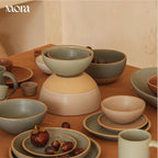 MORA Medium Bowls Set of 4, 28oz Ceramic Pottery Everyday Bowls - Microwave, Oven and Dishwasher Safe - Peppercorn