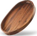 TIDITA Acacia Wood Ottoman Tray with Handles - 20" x 15" Round - Large Oval Serving Trays for Living Room -Wooden Trays Decorative for Kitchen Counter, Coffee Table, Breakfast in Bed (Walnut Color)