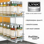 LYNK PROFESSIONAL® Pull Out Spice Rack Organizer for Inside Kitchen Cabinets - 4-3/8 inch Wide - Slide Out Drawer – Chrome Sliding Spice Organization for cabinet - Spice Racks - 2 Tier