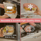 Bentgo Glass Salad Container - 7.6-Cup Salad Bowl with Airtight Lid, Leak-Proof Sauce Container, 4-Compartment Bento Tray & Reusable Fork - BPA-Free for Meal Prep, Office & More (Coral)