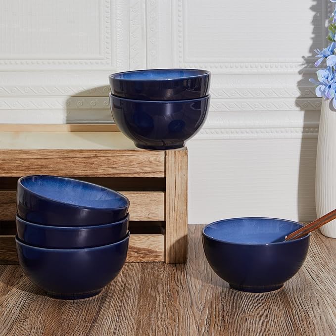 Pokini 22 Oz Ceramic Cereal Bowls, 5.5 Inch Microwave & Dishwasher Safe Lead-free Soup Bowls Light Blue Bowls for Kitchen for Pasta Oatmeal Salad Dessert