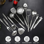 18/10 Stainless Steel Cooking Utensils Set,12pcs Metal Kitchen Utensils Set Dishwasher Safe, Heat Resistant Wok Tools Set for Cooking Enthusiasts