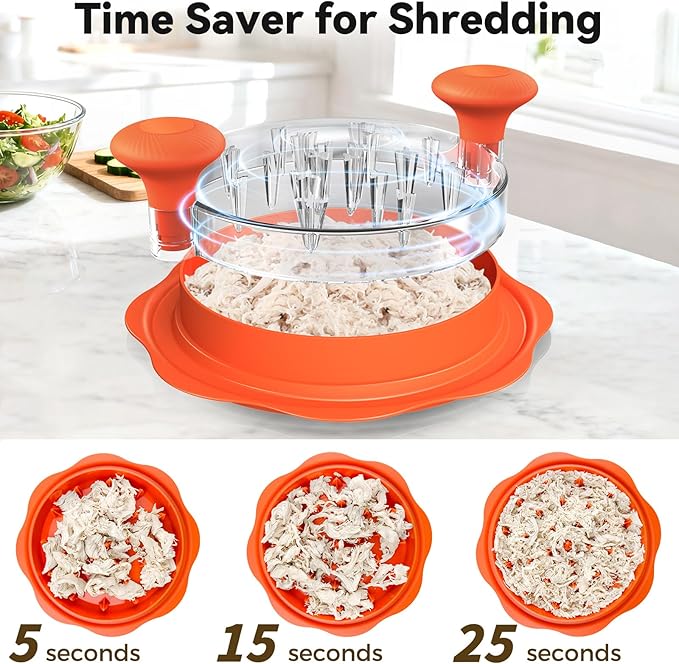 10" Pro Chicken Shredder Tool Twist Large for Kitchen, BPA-Free Food-Safe Meat Grinder, Visible Chicken Breast Meat Shredder with Strong Anti-Slip Bottom & Ergonomic Handle, Orange