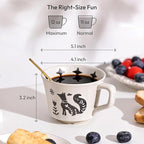 Ceramic Coffee Mug, 12 oz Small Novelty Unique Teacup with Handle, Stoneware Cup for Tea Mocha Latte Cappuccino (Set of 4, Fox and Bear)