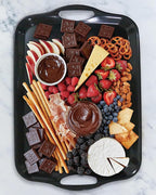Czlizdyt 17.5 x 12’’ Large Melamine Serving Tray with Handles, Set of 2 Rectangular Melamine Serving Platters, Dishwasher Safe Trays for Eating, Appetizer, Charcuterie, Snack, Fruits, Desserts, Black