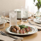 Gibson Home Hometown Diner 12-Piece Porcelain Dinnerware Set, Round Plates and Bowls Set for 4, White with Green Rim, Dishwasher Safe – Dinner Plate, Salad Plate & Cereal Bowl