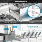 Ewaiira Dish Drying Rack, 2 Tier Large Dish Rack, Stainless Steel Dish Drainer for Kitchen Counter, Dishes Rack with Automatic Drainage, Utensil Holder&Cups Holder,Space Saving Kitchen Organizer,Gray