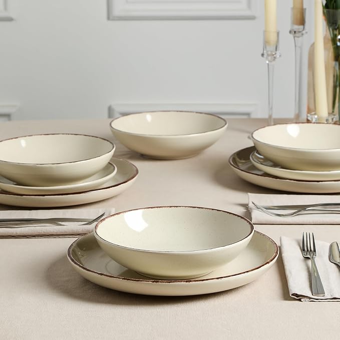 Earth and Clay Heath 24-Piece Dinnerware Set Stoneware, Plates and Bowls Set, Dishwasher and Microwave Safe, Dish Set for 8, Coffee