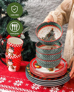 HASENSE Coffee Mugs Set of 6, Ceramic Coffee Cups with Handle, Large Christmas Latte Cup for Tea, Hot Cocoa, Milk, Stylish Mug for Holiday Gift, Dishwasher and Microwave Safe, Red