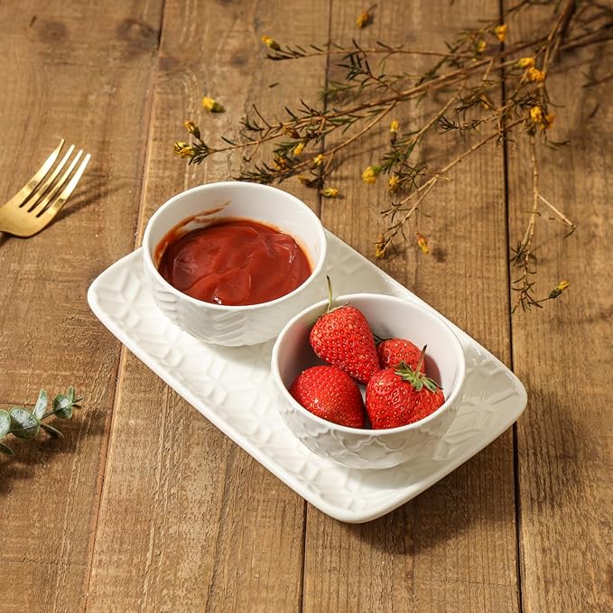 Sureasy 4 oz Mini Ceramic Dipping Bowls, 3.5 Inch Small Bowls for Sauces & Side Dishes, Microwave & Dishwasher Safe, Set of 4, White