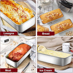 LIANYU 3 Pack 12 x 5 Inch Large Loaf Pans, Stainless Steel Bread Baking Pan Sets, Deep Meatloaf Pans for Homemade Bread, Cakes, Sandwich, Solid & Durable, Dishwasher Safe