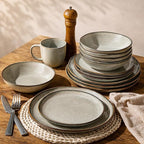 GBHOME Stoneware Dinnerware Sets for 4, 12 Pieces Rustic Ceramic Plates and Bowls Set, Handmade Reactive Glaze Plate Sets, Highly Chip Resistant Dishes, Microwave & Dishwasher Safe, Green Wheat
