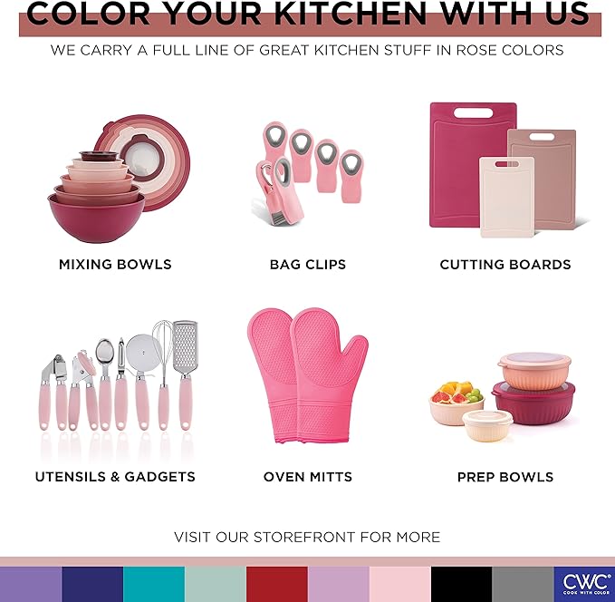 COOK WITH COLOR Silicone Cooking Utensils, Kitchen Utensil Set, Easy to Clean Silicone Kitchen Utensils, Cooking Utensils for Nonstick Cookware, Kitchen Gadgets Set, Standard, Pink
