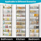 8-Tier Pantry Door Oragnizer, Over The Door Pantry Organizer Rack and Storage, Hanging Spice Rack Shelves Door, Home Office Laundry Room Bathroom & Kitchen Organization Essentials Metal