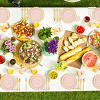 GATHER 700PCS Pink Plastic Plates - Gold Rim Disposable Plastic Dinnerware Set Include 200 Pink Plates, 300 Silverware, 100 Napkins, 100 Cups for Party & Wedding & Mother's Day