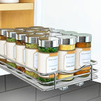 LYNK PROFESSIONAL® Pull Out Spice Rack Organizer for Inside Kitchen Cabinets - 6-3/8 inch Wide - Slide Out Drawer – Chrome Sliding Spice Organization for cabinet - Spice Racks - 1 Tier