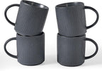 famiware Coffee Mug Set for 4, Star 16 oz Catering Mugs Cup Set with Handle for Coffee, Tea, Cocoa, Milk - Ceramic Stoneware Drinkware Set, Matte Dark Charcoal