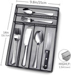Teivio 24 Piece Silverware Set, Flatware Utensils Set Mirror Polished, Dishwasher Safe Service for 4, Include Knife/Fork/Spoon/Steak Knife/Wire Mesh Steel Cutlery Holder Storage Trays (Black Tray)