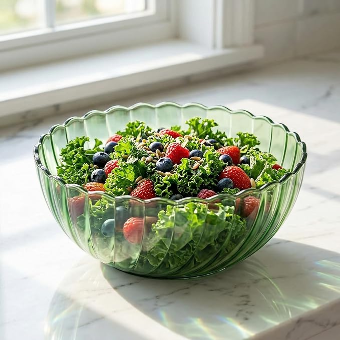 Fasmov 4 Pack Plastic Serving Bowls, Plastic Salad Mixing Bowls, 74oz Break Resistant Plastic Bowls for Salad, Fruit, Popcorn, Chip and Dip, Multicolor