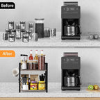 Kitchen Countertop Organizer, Coffee Bar Station Organizer for Countertop, 2 Tiers Kitchen Counter Shelf, Wooden Spice Rack Organizer, Space Saving Desk Shelving Riser Unit