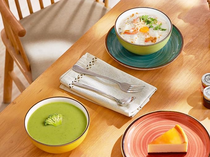 ONEMORE 16 oz Cereal Bowls Set of 4 Soup Bowls Ceramic for Kitchen - Dishwasher and Microwave Safe - Colorful Bowl Set for Oatmeal Salad Pasta Fruits, 5.5 inch, Assorted Colors