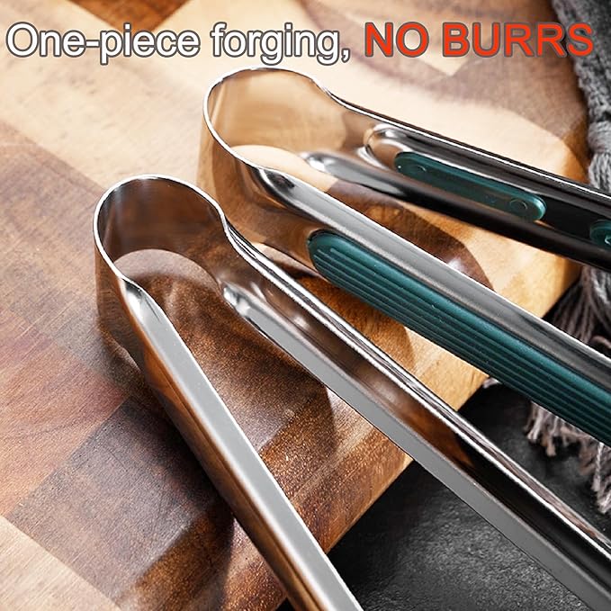 Stainless Steel Kitchen Tong Set - Anti-Slip Heat-Resistant Grip, Widened 3-Line Slotted Heads for Easy Clamping (Steaks, BBQ, Pasta, Salads), Easy Clean for Versatile Use Set of 3-9", Silver