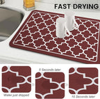 WISELIFE Dish Drying Mat Super Absorbent Drying Mat Large Dish Drying Mats for Kitchen Counter Easy Clean Dish Mat Kitchen Drying Mat16"x 24" Stylish Red