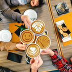 Eorbow 4 Pack Ceramic Coffee Mug Set with Rack, 16 OZ Stackable Cappuccino Cups with Metal Stand, Blue and White Porcelain Tea Mugs for Latte, Americano, Milk, Hot Cocoa, Beverages, Microwave Safe