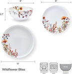Mikasa Wildflower Bliss 12 Piece Floral Bone China Durable Chip Resistant Lightweight Dinnerware Set, Service for 4