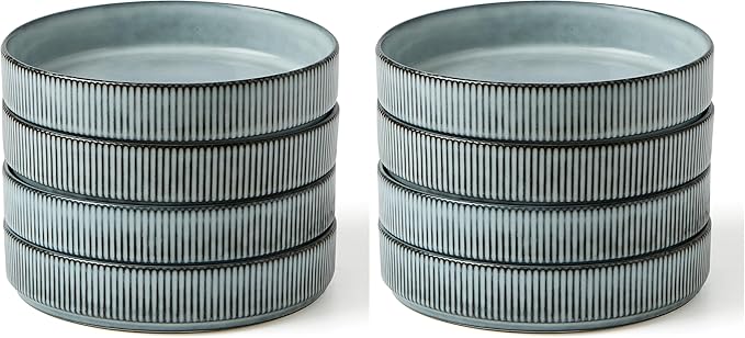 famiware Star 7.5" Pasta Bowls Set, Salad Bowl Set of 4, Double Reactive Glaze, Stackable, Ideal for Your Friend for Housewarming, Festivals, Smoky Blue (Pack of 2)