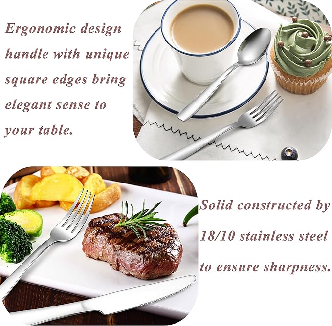 Herogo 18/10 Stainless Steel Silverware Set, 60-Piece Fancy Flatware Cutlery Set for 12, Modern Eating Utensils Tableware for Home Restaurant Wedding, Mirror Polished, Dishwasher Safe