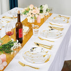 JOLLY PARTY 180PCS Disposable Dinnerware Set 30 Guest, 60 White and Gold Plastic Plates, 30 Plastic Silverware, 30 Cups, Marble Design Disposable Dinnerware for Wedding, Thanksgiving and Parties