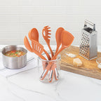 Restaurantware Silicone Utensil Set Pack of 1 Non-Slip Handle 6-Piece Kitchen Tool Set, Heat-Resistant Dishwasher-Friendly Cooking Accessories, Durable Orange Cooking Utensils