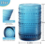 15 oz Colored Hobnail Drinking Glasses with Straws,Vintage Glassware Set of 6,Embossed Highball Cups Textured Glass Cups for Kitchen,Beer,Juice,Cocktail,Whiskey, Milk