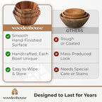 Woodenhouse Wooden Bowls, Wooden Salad Bowl Set of 3 - Round Design Large Salad Bowl Set for Serving, Handmade, Durable and Stylish Natural Wood Dining Accessory