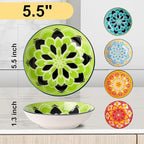 Boho 5 Ceramic Cat Bowls with Silicone Mat, 5.5 inch Wide Shallow Cat Food Bowl for Whisker Relief