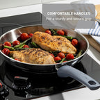 T-fal Essentials Stainless Steel Fry Pan w/Non Stick Coating 10.5 Inch, Induction Compatible, Oven Safe 350F, Heat Indicator, Nonstick Frying Pan, Versatile Skillet, Dishwasher Safe, Silver/Blue