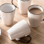 Ceramic Coffee Mug Set - 16 Oz Large Coffee Mugs - Embossed Stoneware Cups with Handle for Latte Tea Cappuccino Cocoa - Microwave Dishwasher Safe - Set of 4 - flower Pattern