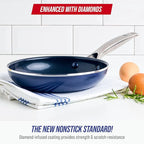 Blue Diamond 8" Nonstick Frying Pan Skillet, Diamond Infused PFAS-Free Ceramic, Dishwasher & Oven Safe, Stainless Steel Handle, Durable Non Toxic Metal Utensil Safe, Egg & Omelet Pan, Blue