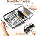 romision Expandable Dish Drying Rack Over The Sink Small Metal Stainless Steel Plate Holder for Compact Kitchen, Space Saving Modern Black Hanging Drainer