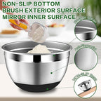 Mixing Bowls with Lids Set - 16pcs Stainless Steel Mixing Bowl Set with Colander, 3 Grater Attachments, Non-Slip Bottom, Metal Nesting Bowls with Strainer for Mixing & Serving - Black
