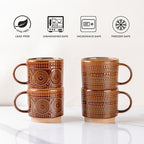 GBhome 12OZ Stackable Coffee Mugs, Ceramic Coffee Mugs with Texture Patterns for Man,Woman,Dad,Mom, Modern Coffee Mugs Set of 4 for Latte/Cappuccino/Cocoa. Dishwasher&Microwave Safe