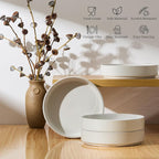 E-far Pasta Bowls Set of 4, 35oz Large Salad Bowl Plate for Dinner Serving Soup, Wide & Shallow Ceramic Stoneware Pasta Plates, Microwave & Dishwasher Safe, Textured Stripes & Speckled White, 8”
