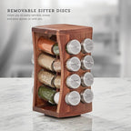 Kamenstein 16 Jar Hourglass Revolving Countertop Spice Rack with Spices Included, FREE Spice Refills for 5 years, Acacia with Stainless Steel Caps,Brown