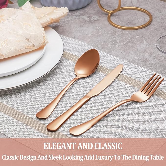 30 Pcs Rose Gold Silverware Set Service for 6, Premium Stainless Steel Flatware Set, Cutlery Utensil Set, Durable Home Kitchen Eating Tableware Set, Include Fork Knife Spoon Set, Dishwasher Safe