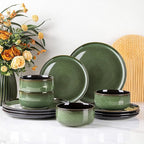 LeRatio Ceramic Dinnerware Sets,12-Piece Plates and Bowls,Handmade Reactive Glaze Dishes Set,Chip Resistant and Scratch Resistant | Oven Dishwasher & Microwave Safe,Service for 4-Green